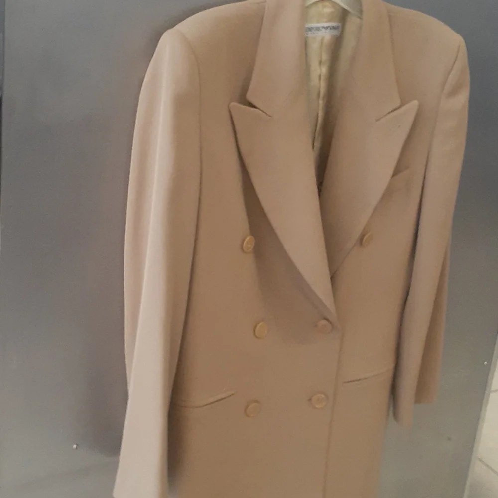 Emporio Armani Italy TUXETO Jacket Wool Dress Coat 44 US 8 M Tan Double Breasted